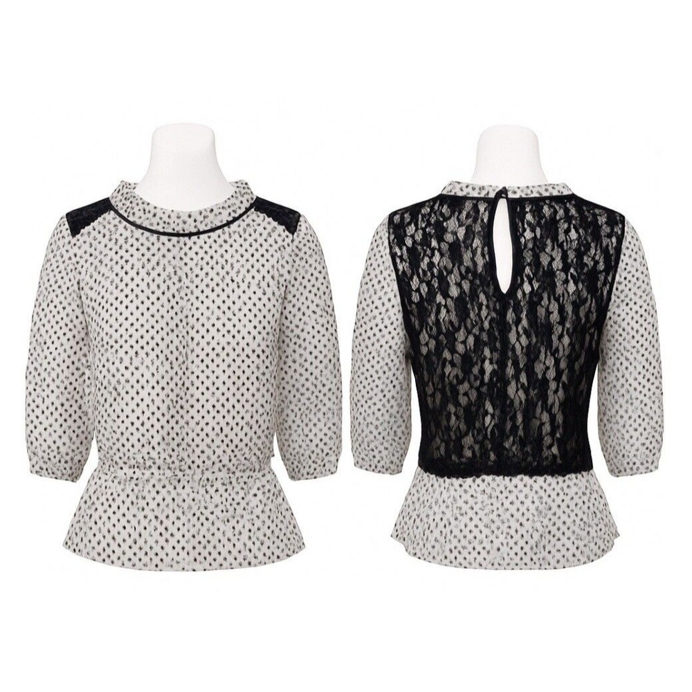Antilia Femme Womens Blouse Small Black White Sheer Whimsy Goth Fairy Coquette